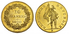 Schweiz / Switzerland / Suisse HELVETISCHE REPUBLIK. 16 Franken (Duplone) 1800 B, Bern. 6,88 g Feingold. D./T. 2, Fb. 282, Schl. 76. unzirkuliert