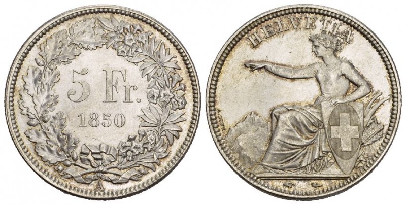 Schweiz / Switzerland / Suisse , Eidgenossenschaft. AR 5 Franken 1850 A (24.96 g...