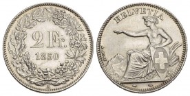 Schweiz / Switzerland / Suisse EIDGENOSSENSCHAFT 2 Franken 1850 A, Paris. Divo 2, HMZ 2-1201a.seltene Erhaltung unzirkuliert