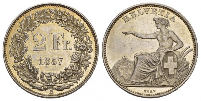 Schweiz / Switzerland / Suisse Eidgenossenschaft. 2 Franken 1857 B, Bern. 9.94 g...