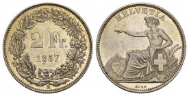 Schweiz / Switzerland / Suisse Eidgenossenschaft. 2 Franken 1857 B, Bern. 9.94 g. Divo 23. HMZ 2-1201b. Äusserst selten. Nur 622 Exemplare geprägt / E...