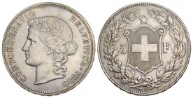 Schweiz / Switzerland / Suisse Schweiz 5 Franken 1888 B, Bern. Divo 108, HMZ 2-1198a, Dav. 392. 24.97 g.
Selten vorzüglich bis unzirkuliert
