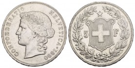 Schweiz / Switzerland / Suisse 5 Franken 1890 B, Bern. Divo 212, HMZ 2-1198 24.94 g.
Seltenerer Jahrgang. sehr schön +