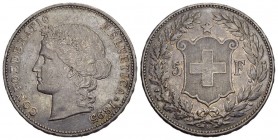 Schweiz / Switzerland / Suisse 5 Franken 1895 B, Bern. Divo 144, HMZ 2-1198g, Dav. 392. 25.03 g. Min. Rdf. auf dem Randstab der Vs. und Kr., ansonsten...