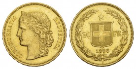 Schweiz / Switzerland / Suisse . Fehlprägungen. 20 Franken 1896 B, Bern. 10 Sterne vor Gesicht. 6.46 g. Richter (Fehlprägungen) B19. Selten / Rare. Gu...