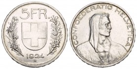 Schweiz / Switzerland / Suisse 5 Franken 1924 B, Bern. Divo 355, HMZ 2-1199d, Dav. 394. 25.05 g. Selten in dieser Erhaltung. Seltenerer Jahrgang. Attr...