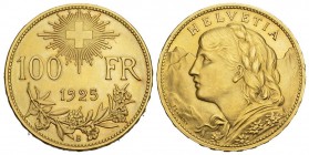 Schweiz / Switzerland / Suisse 100 Franken 1925 B, Bern. 32.30 g. Divo 359. HMZ 2-1193a. Fr. 502. 
fast unzirkuliert