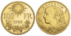 Schweiz / Switzerland / Suisse 100 Franken 1925 B, Bern. 32.30 g. Divo 359. HMZ 2-1193a. Fr. 502. 
fast unzirkuliert