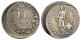 Schweiz / Switzerland / Suisse 1940 1 Franken Abart, stark verprägt s.selten Silber 
gutes vorzüglich