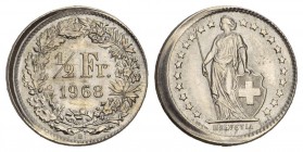 Schweiz / Switzerland / Suisse 1968 1/2 Franken Abart verprägt s.selten 
bis unzirkuliert