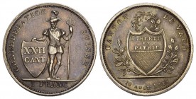 Waadt 1 Franken 1845, Lausanne. D./T. 227. Die vorliegende Münze wurde erst im Jahre 1846 geprägt und anläßlich des Schützenfestes zum Jahrestag der W...