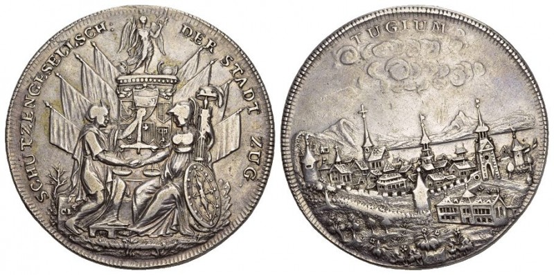 Zug. Silbermedaille 1827. Zug. Schützengesellschaft der Stadt Zug. 26.34 g. Rich...