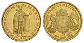 UNGARN KÖNIGREICH Franz Joseph I 20 Kronen 1910 Gold 6.77g selten GOLD. KM 486 s.selten vorzüglich vorzüglich