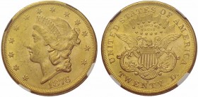 USA LIBERTY HEAD (MOTTO ON REVERSE) TWENTY DOLLARS (1866-1907) "TWENTY D." ON REVERSE (1866-1876) 20 Dollars 1876, . 33.40 g.MS 61 unzirkuliert