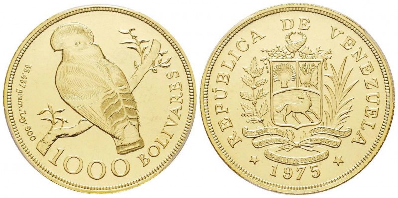 Venezuela Republik 1954 bis heute. 1000 Bolivares 1975, Cayenne-Felsenhahn. 33,4...