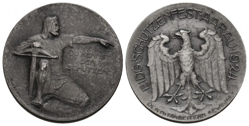 Aarau 1924 Eid. Schützenfest Silber m12,9g selten 27mm Ri: 44c mit Schrift unzir...