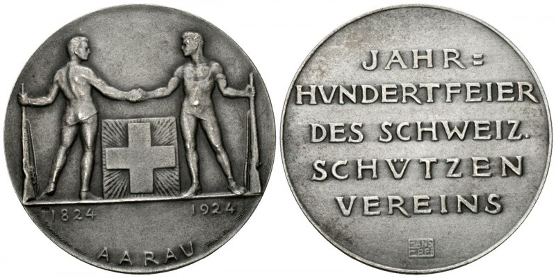 Aarau 19245 Eidg. Schützenfest Silber 50mm 52,8g Ri: 45a bis unzirkuliert