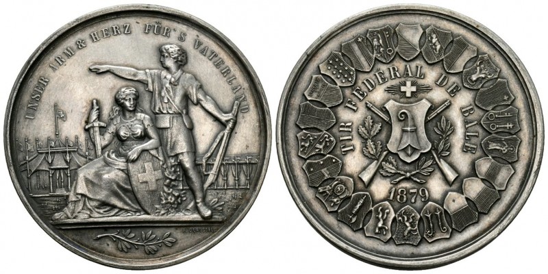 Basel 1879 Tir Federal Silber 46,6g Ri: 99a selten fast FDC