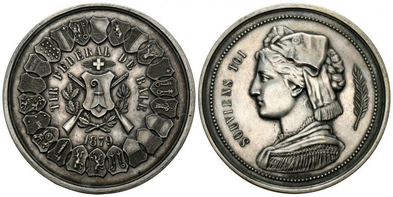 Basel 1879 Schützenmedaille Silber Tir Federal 42,4g 48mm Ri: 106a unzirkuliert ...