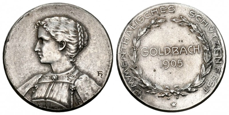 Goldbach 1905 Schützenmedaille Silber 6,4g selten 25mm Ri: 255a vorzüglich