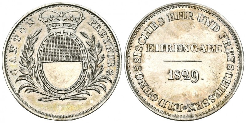 Fribourg 1829 Schützenmedaille Silber 22,5g original Prägung Ri: 400c vorzüglich...