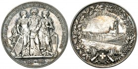 Fribourg 1881 Tir Federal Silber Ri: 404a 53,05g selten fast FDC