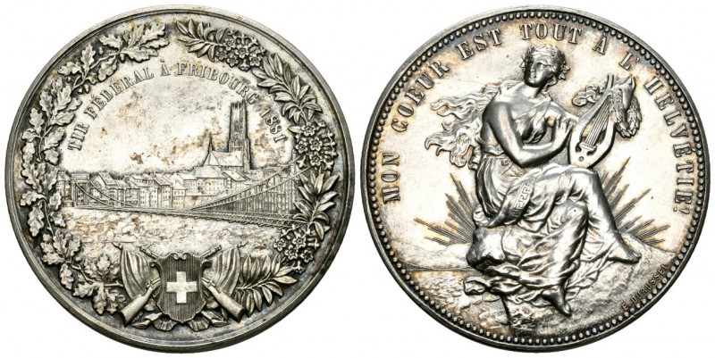Fribourg 1881 Tir Federal Silber Ri: 406a 53,05g seltenvorzüglich bis unzirkulie...