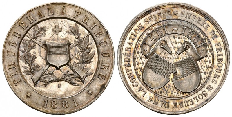 Fribourg 1881 Tir Federal Silber 34mm Ri: 418a selten unzirkuliert