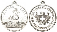 Genf 1887 Schützenmedaille Bronce versilbert Ri: 645a vorzüglich