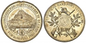 Glarus 1892 Eidg. Schützenfest Silber 33mm Ri: 811b FDC Stempelriss RR vorzüglich