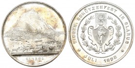 Glarus 1892 Eidg.Schützenfest Silber 33mm 14,3g Ri: 820a FDC RRR