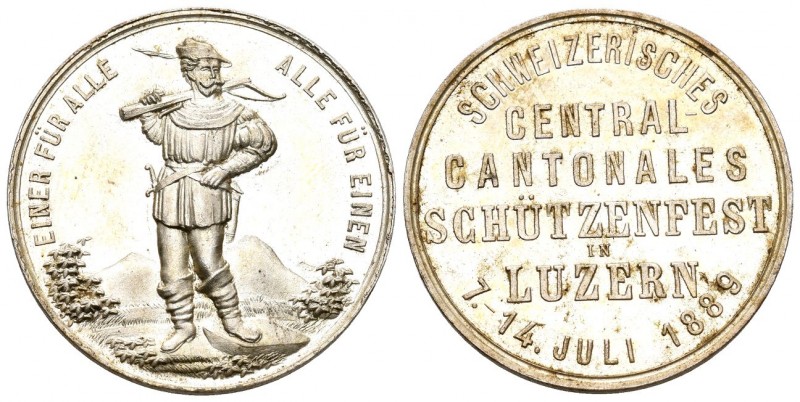 Luzern 1889 Schützenmedaille in Silber Ri: 871a 15,4g selten unzirkuliert