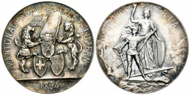 Luzern 1894 Schützenfest Luzern Silber Medaille Ri: 877a 39,3g vorzüglich bis unzirkuliert