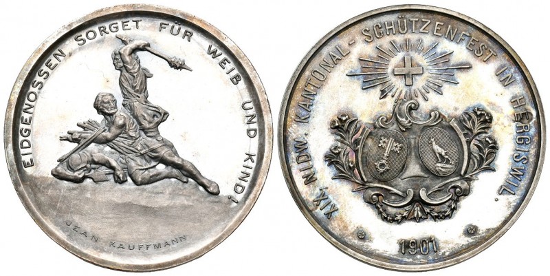 Hergiswil 1901 Schützenmedaille Silber 39,5g selten Ri: 1030a FDC