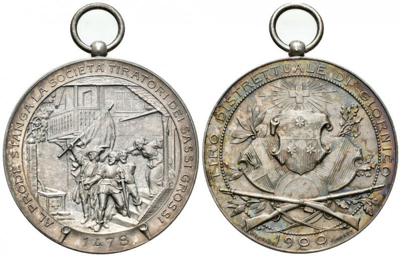 Tessin 1900 Schützenmedaille Silber 35,2g selten Ri: 1415a min Flecken vorzüglic...