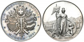 Waadt 1891 Schützenmedaille Silber 39,1g Ri: 1584b FDC