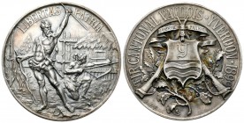 Yverdon 1899 Schützenmedaille Silber 39,3g selten Ri: 1601a FDC