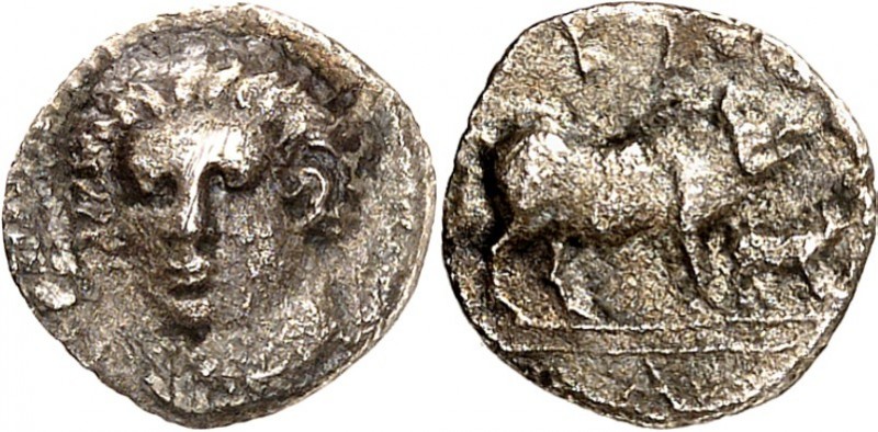 SIZILIEN. 
ABAKAINON (bei Tripi). 
Litra (420/410 v.Chr.) 0,66g. Weiblicher Ko...