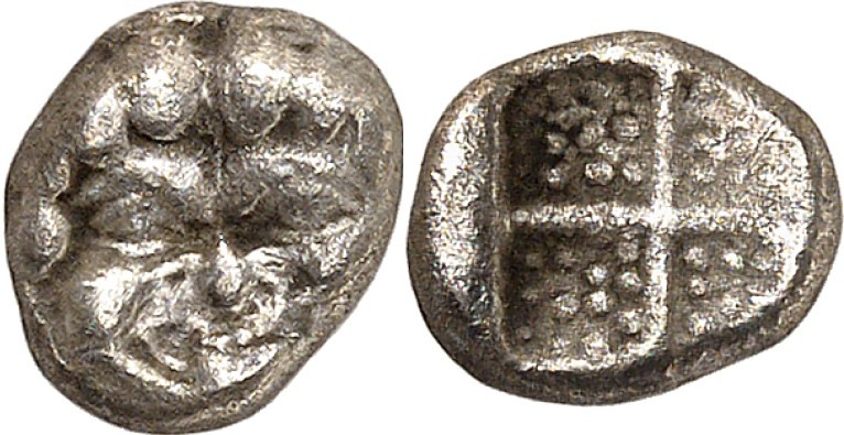 MAKEDONIEN. 
NEAPOLIS (Kavala). 
Hemiobelion 4. Jh. v. Chr. 0,63g. Gorgoneion ...