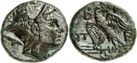 MAKEDONIEN. 
KÖNIGREICH. 
Perseus 178-168 v. Chr. AE-Tetrachalkon 19mm 4,90g. Kopf des Perseus mit Adlerhelm (Hadeskappe) n.r. / B-A - P-E Adler ste...