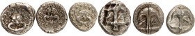 THRAKIEN. 
STÄDTE. 
APOLLONIA Pontike (Sozopol). Lot von 3 Drachmen (450/400 v.Chr.) 3,50g. Anker; r. Garnele / Medusenkopf mit Schlangen v.v. SNG C...