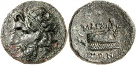 THESSALIEN. 
MAGNETES. AE-Tetrachalkon 20mm 197-146 v.Chr. 5,36g. Belorbeerter Kopf des Zeus n.l. / MA GNH - T WN über Schiffsbug nr., r. Palmzweig, ...