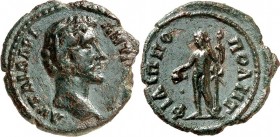 THRAKIEN. 
PHILIPPOPOLIS (Plovdiv). 
Antoninus Pius 138-161. AE-Hemiassarion 19mm 3,38g. Kopf m. Lkr. n.r. AYT AI A DPI A - ANT W[ NEINOC] / FILIPPO...