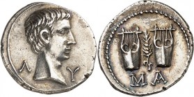 LYKIEN. 
(MYRA für die) MASIKYTEN. 
Augustus 27 v. Chr. -14 n. Chr. Drachme (um 27/20 v.Chr.) 3,63g. Kopf n.r. L -Y&nbsp;/ Kornähre zwischen zwei Ly...