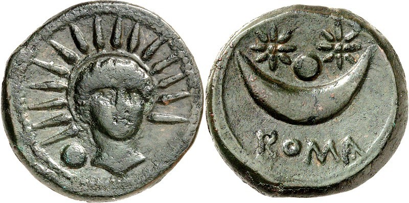 RÖMISCHE REPUBLIK : geprägte Bronzemünzen. 
Anonym (semilibral) 217-215 v. Chr....