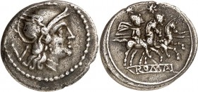 RÖMISCHE REPUBLIK : Silbermünzen. 
Anonym 227-208 v. Chr. Quinar (211/209 v.Chr.) 2,00g. Kopf der Roma mit Flügelhelm n.r.; dahinter V / Dioskuren, h...