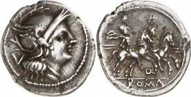 RÖMISCHE REPUBLIK : Silbermünzen. 
Anonym 227-208 v. Chr. Quinar (211-210 v.Chr.) 2,07g, italien. Mzst. Behelmter Kopf der Roma n. r., dahinter V / D...