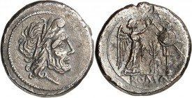 RÖMISCHE REPUBLIK : Silbermünzen. 
Anonym 207-195 v. Chr. Victoriatus 2,74g, Rom. Iupiterkopf n.r. / Victoria bekränzt Tropaeum; im Feld Blitzbündel;...