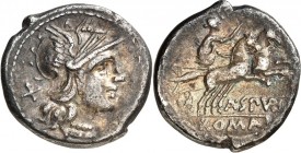 RÖMISCHE REPUBLIK : Silbermünzen. 
A. Spurilius 139 v. Chr. Denar 139 v.Chr. 3,73g. Roma im Flügelhelmn. r., dahinter X / Luna in Biga n.r., darunter...