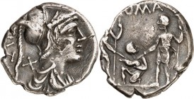 RÖMISCHE REPUBLIK : Silbermünzen. 
Titus Veturius 137 v. Chr. Denar 3,89g. Marsbüste n.r. TI. VET (VET ligiert) / ROMA 2 Krieger schwören über Schwei...
